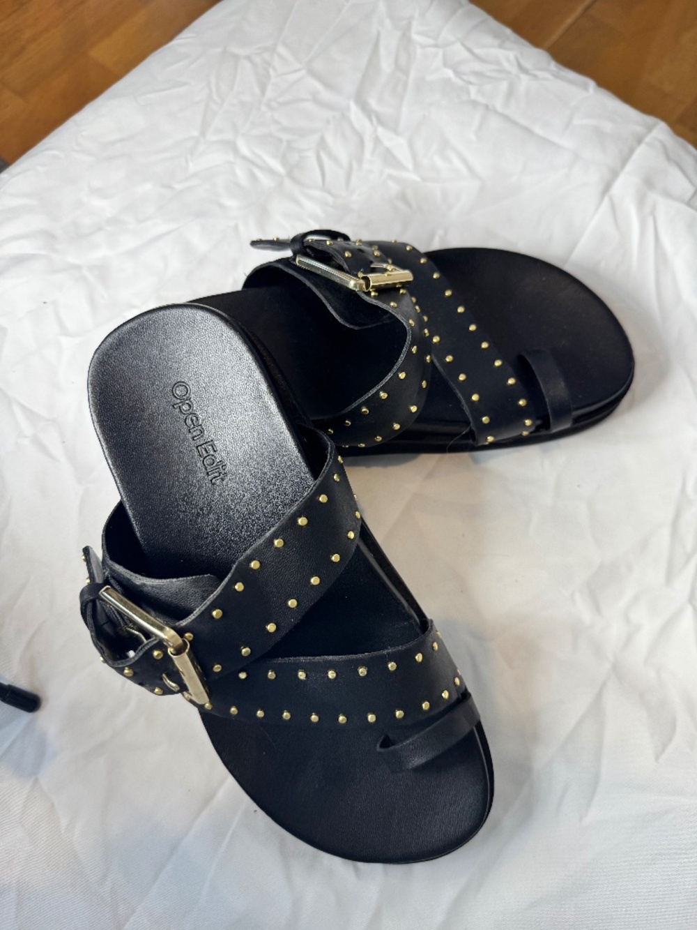 Open Edit Florence Black Studded Toe Loop Sandals Size 5 Women's